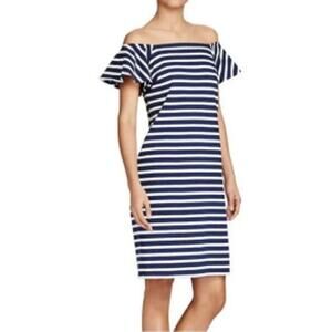 Lauren Ralph Lauren off shoulder flutter sleeve bodycon Blue Striped Dress Sz 2X